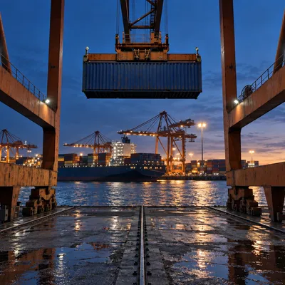 Container handling at a harbor.
