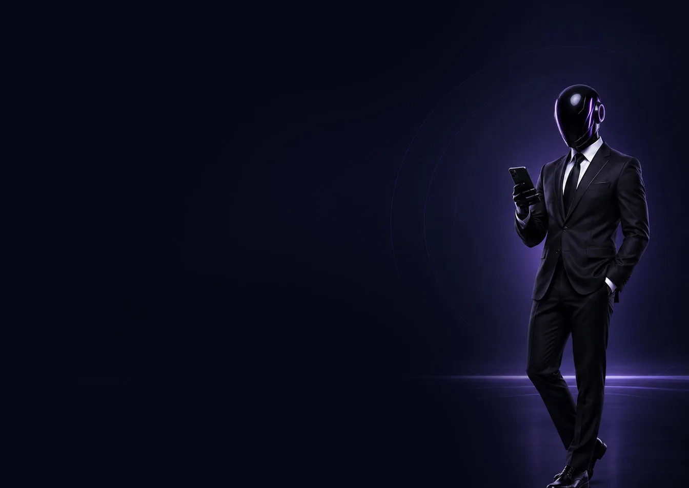 Original violet SHI-X character holding a phone