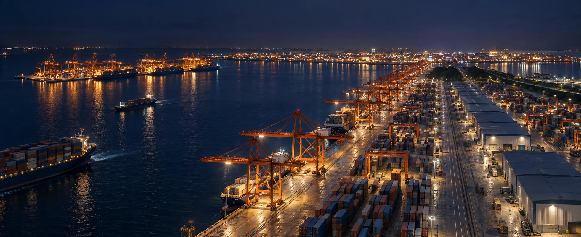 Freight harbour with ships and container handling