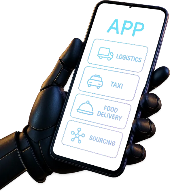 Shipay app interface shown on a phone held by Shi-X, the black-suited Shipay character