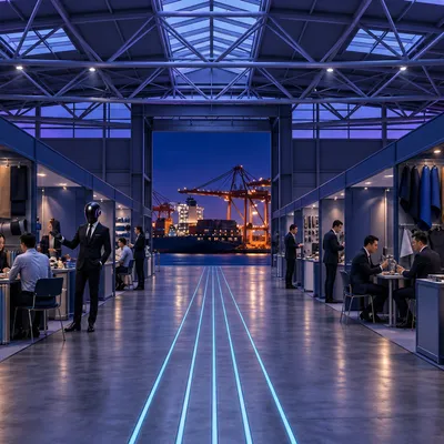 A supplier hall connecting product samples and business meetings.